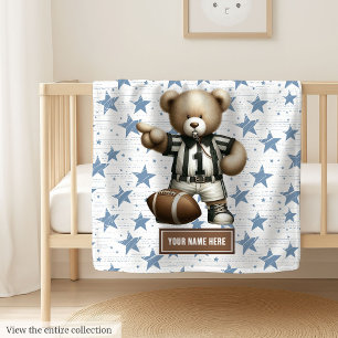 Stylish American Football Teddy Bear Personalized Fleece Blanket