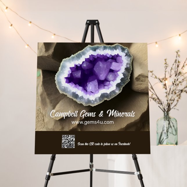 Stylish Amethyst Geode Custom QR Foam Board Sign (In Situ (Stand))