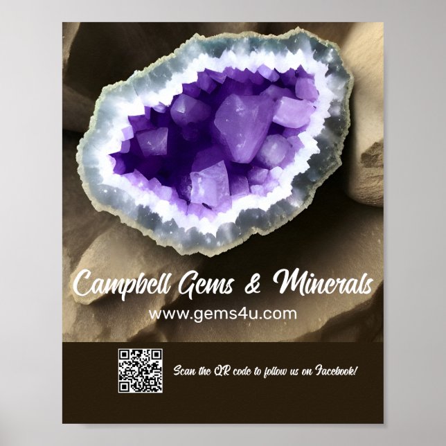 Stylish Amethyst Geode Custom QR  Sign (Front)