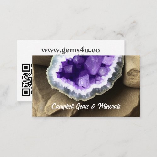 Stylish Amethyst Geode with QR Code Business Card