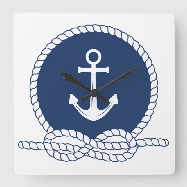 Stylish Anchor And Rope Square Wall Clock (Front)