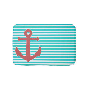 Stylish Anchor and Stripes Bath Mat
