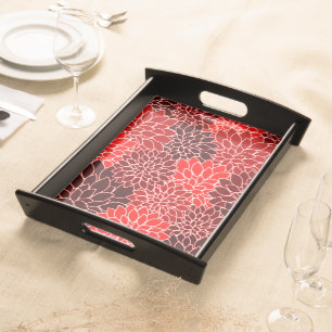 Stylish and Beautiful Red Dahlia Flower Pattern Serving Tray
