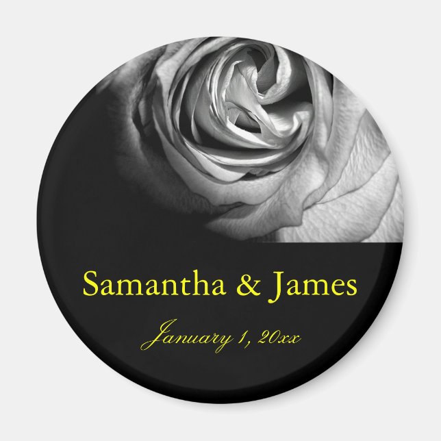 Stylish and Chic Black and White Rose Magnet (Front)