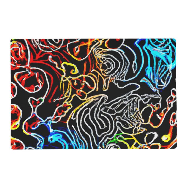 Stylish and Colorful Neon Patterns Shape Placemat (Front)
