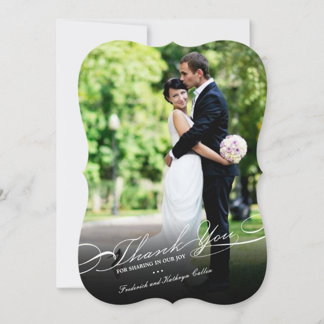 Stylish And Elegant Script Photo Simple Wedding Thank You Card (Front)