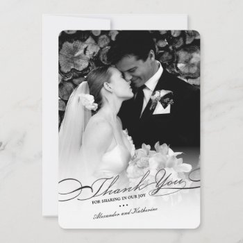 Stylish And Elegant Script Photo Simple Wedding Thank You Card by fatfatin_blue_knot at Zazzle