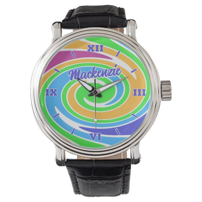 Stylish and Fun Bright Rainbow Coloured Swirl Watch (Front)