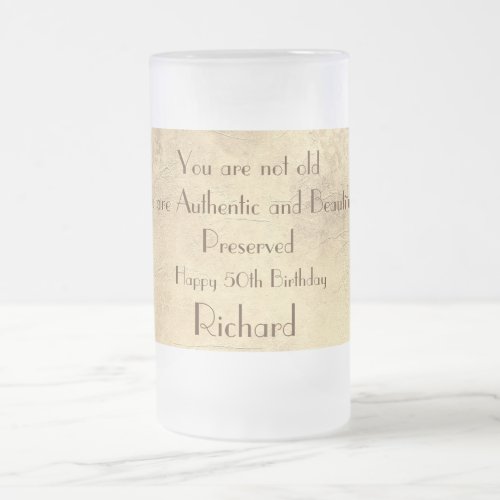 Stylish and humorous personalised  50th Birthday Frosted Glass Beer Mug