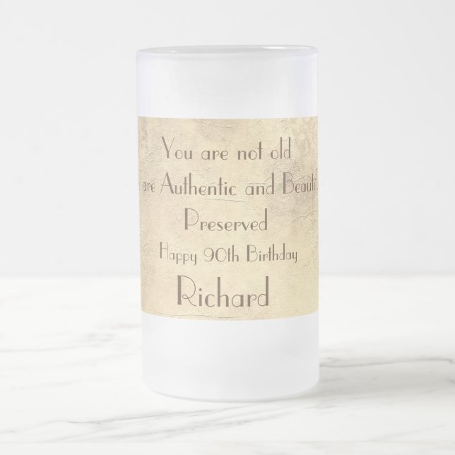 Stylish and humorous personalised  90th Birthday Frosted Glass Beer Mug (Center)