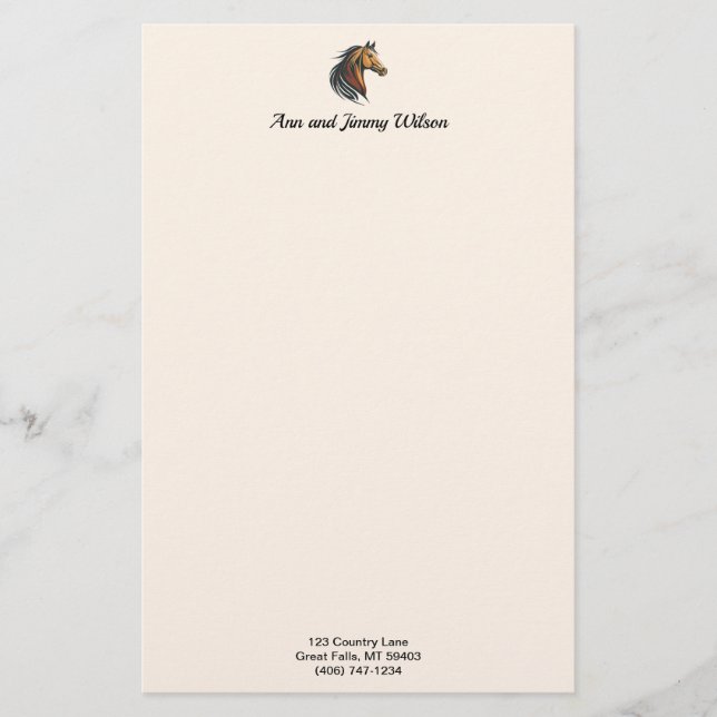 Stylish and Modern Brown Horse Head Stationery (Front)
