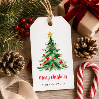 Stylish and Modern Watercolor Christmas Tree Gift Tags