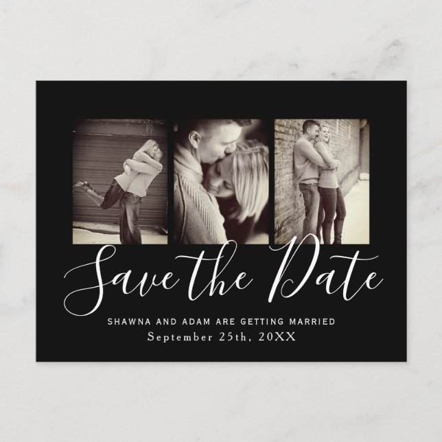 Stylish and Simple Black and White Save the Date Announcement Postcard (Front)