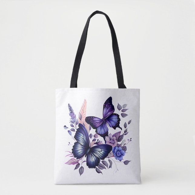 Stylish and Spacious Purple Butterfly Tote Bag  (Front)