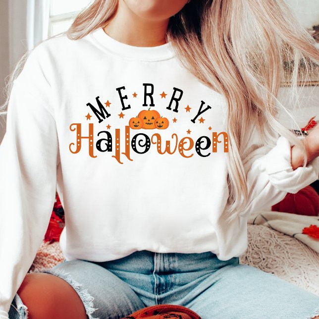 Stylish and Trendy Merry Halloween Sweatshirt (Stylish and Trendy Orange and Black Festive 'Merry Halloween' Sweatshirt)
