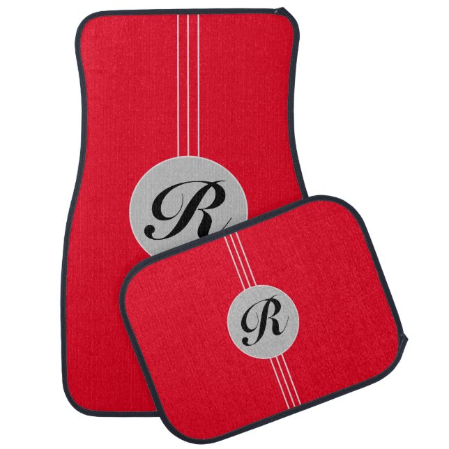 Stylish and Trendy Red and Gray Monogram Car Floor Mat (Set)