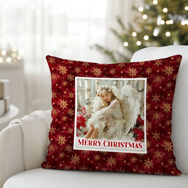 Stylish Angel Poinsettia Red Gold Accent Christmas Throw Pillow (Stylish Angel Poinsettia Red Gold Accent Christmas Pillow

)