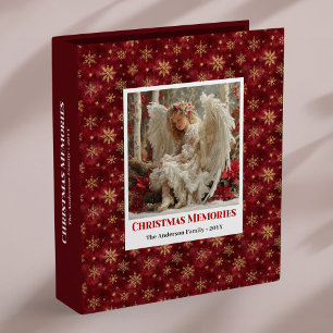 Stylish Angel Poinsettia Red Gold Christmas Album 3 Ring Binder