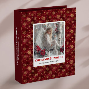 Stylish Angel Poinsettia Red Gold Personalized  3 Ring Binder