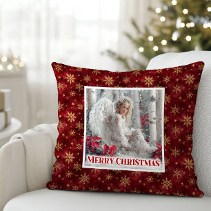Stylish Angel Red Gold Custom Name Personalized Throw Pillow