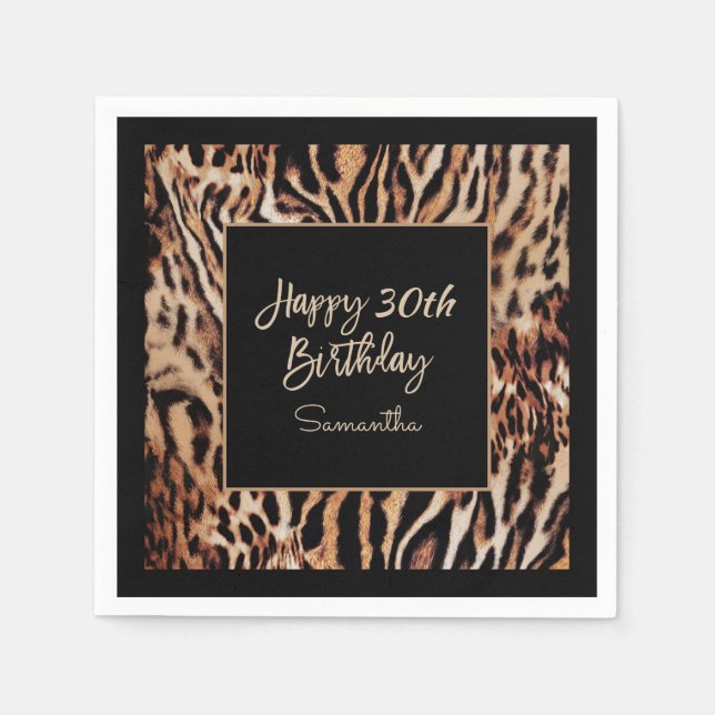 Stylish Animal Print 30th Birthday Party for Her Napkins (Front)