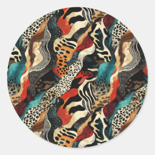 Stylish Animal Print Fusion Design Classic Round Sticker