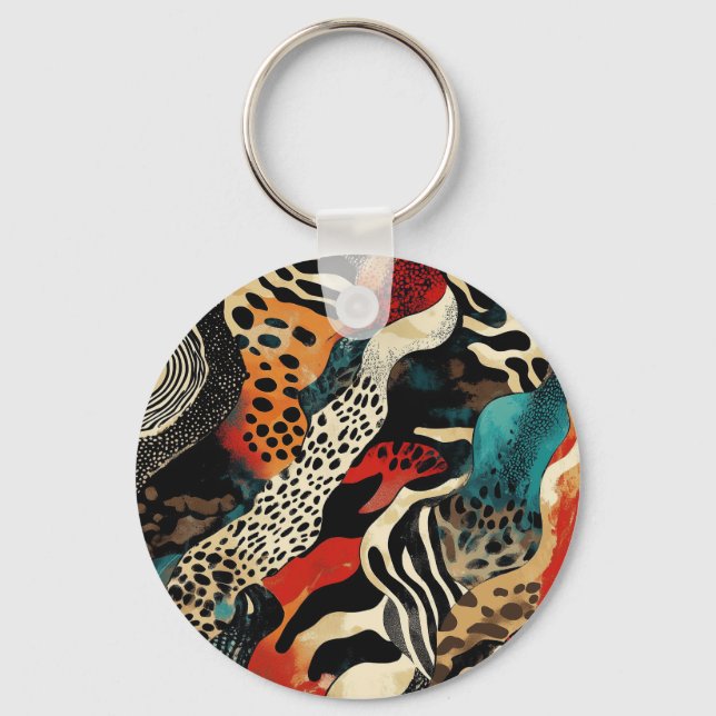 Stylish Animal Print Fusion Design  Keychain (Front)