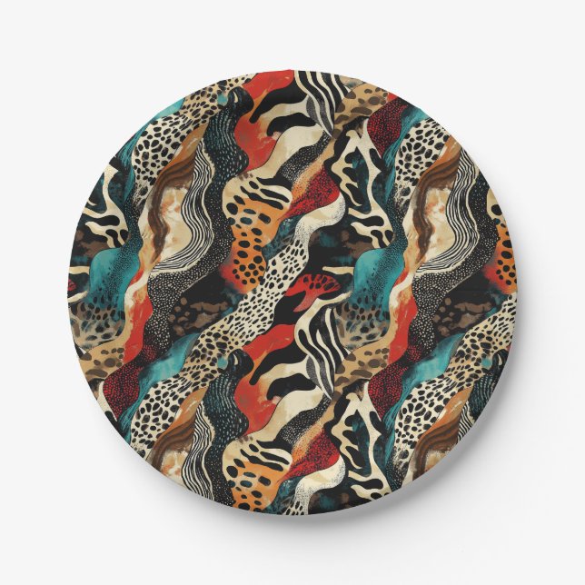 Stylish Animal Print Fusion Design  Paper Plates (Front)