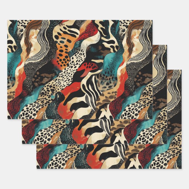Stylish Animal Print Fusion Design  Wrapping Paper Sheets (Set)