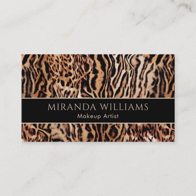 Stylish Animal Print Makeup Artist Business Card (Front)