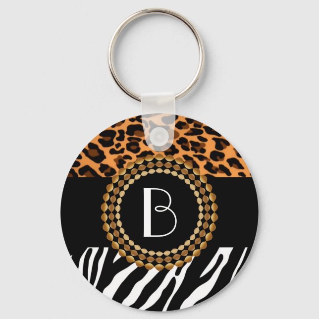 Stylish Animal Prints Zebra and Leopard Patterns Keychain (Front)