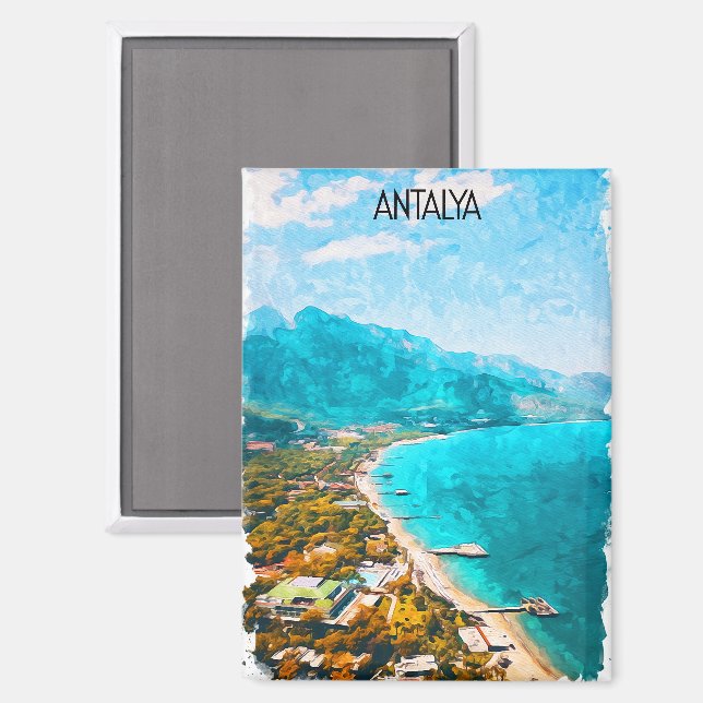 Stylish Antalya Turkey Watercolor Illustration Magnet (Front/Back)