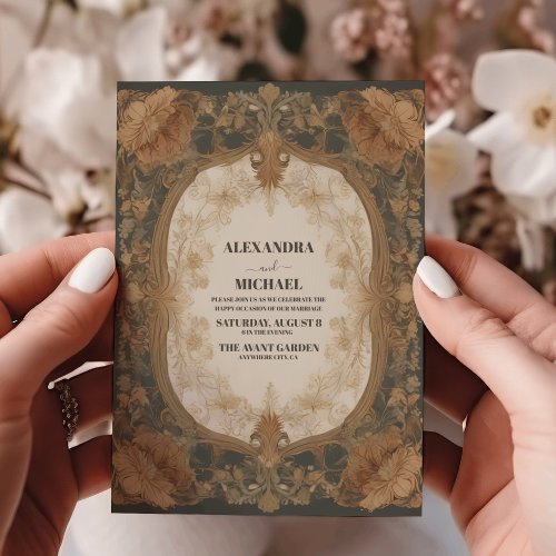 Stylish Antique Vintage Art Nouveau Floral Wedding Invitation