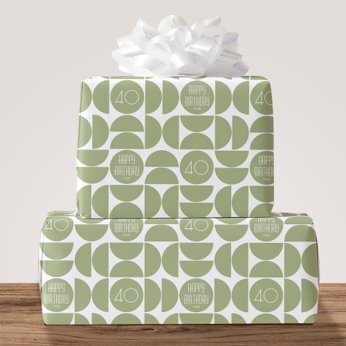 Stylish Any Age Birthday Circles Name Green Custom Wrapping Paper