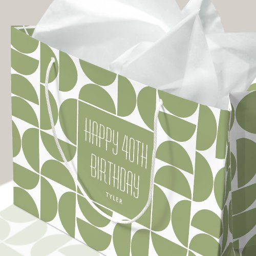 Stylish Any Age Birthday Circles Name Green Large Large Gift Bag