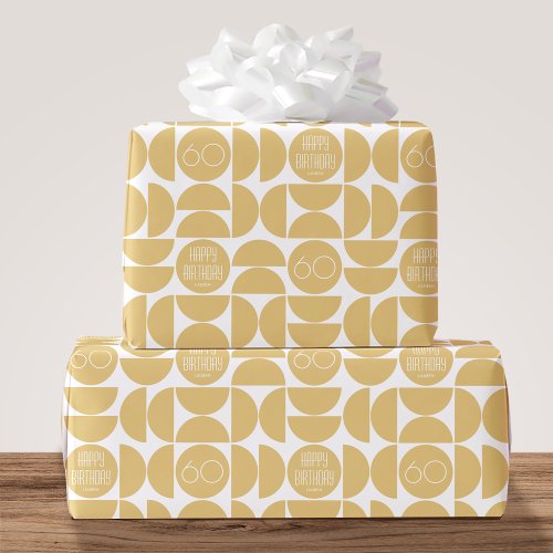 Stylish Any Age Birthday Circles Name Yellow Wrapping Paper