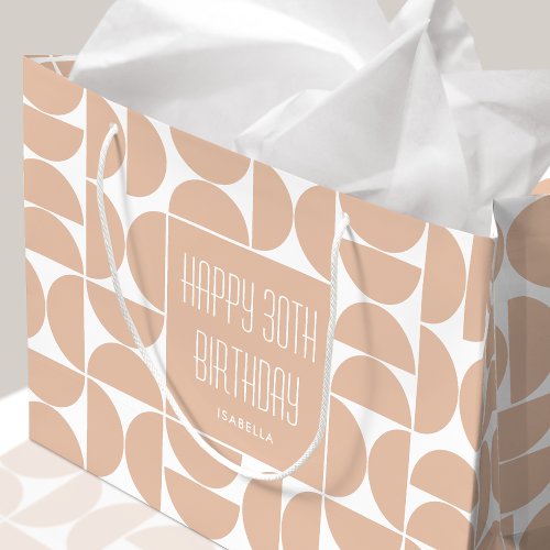 Stylish Any Age Birthday Name Apricot Beige Large Gift Bag