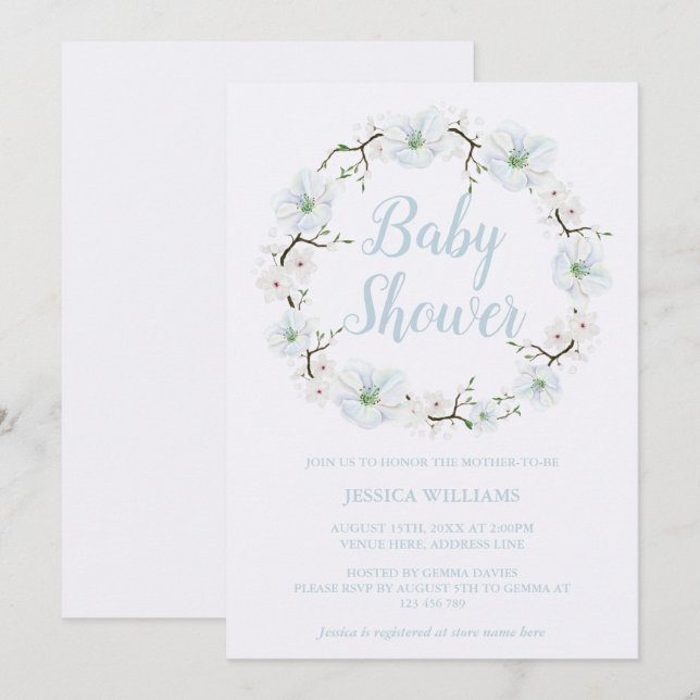Stylish Apple Flower Wreath Baby Shower Invitation (Front/Back)