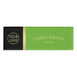 Stylish Apple Green Black Luxury Logo Name Tag