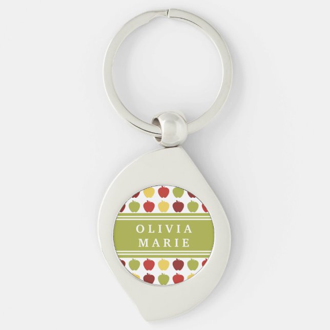 Stylish Apple Pattern with Personalized Name Keychain (Front)