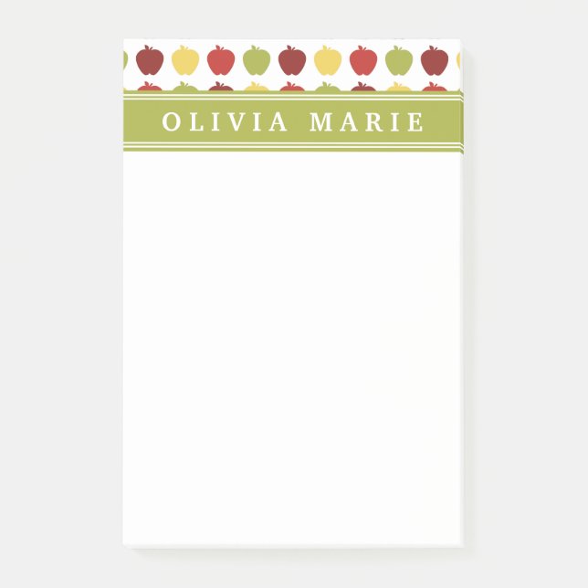 Stylish Apple Pattern with Personalized Name Post-it Notes (Front)