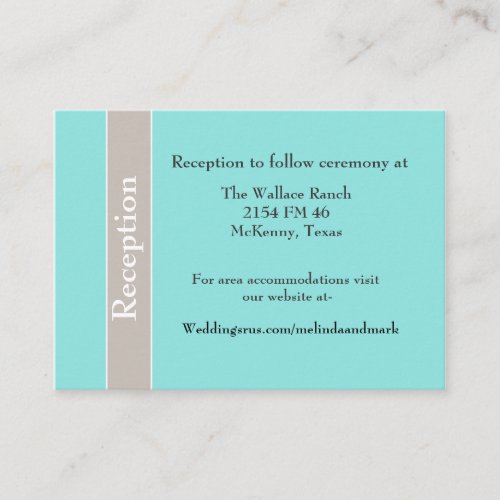 Stylish Aqua Blue and Taupe Wedding Enclosure Card Business Card Template