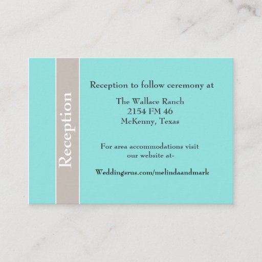 Customizable Stylish Aqua Blue and Taupe Wedding Enclosure Card Business Card Template