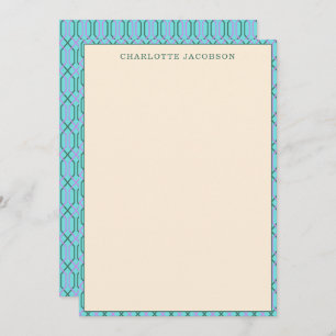 Stylish Aqua Blue Geometric Border Personalized Note Card