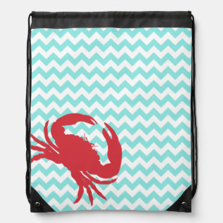 Stylish Aqua Chevron and Crab Drawstring Backpack