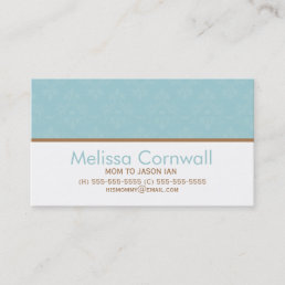 Stylish Aqua Damask Pattern Calling Card