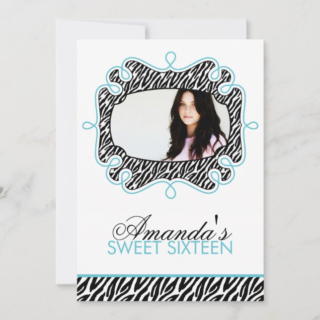 Stylish Aqua Frame Sweet Sixteen Invitation (Front)