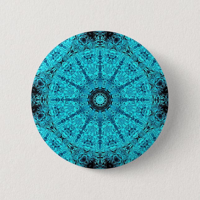 Stylish aqua mandala pinback button (Front)