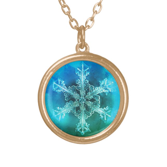 Stylish Aqua Real Snowflake Winter Necklace (Front)