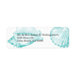 Stylish Aqua Seashells Label